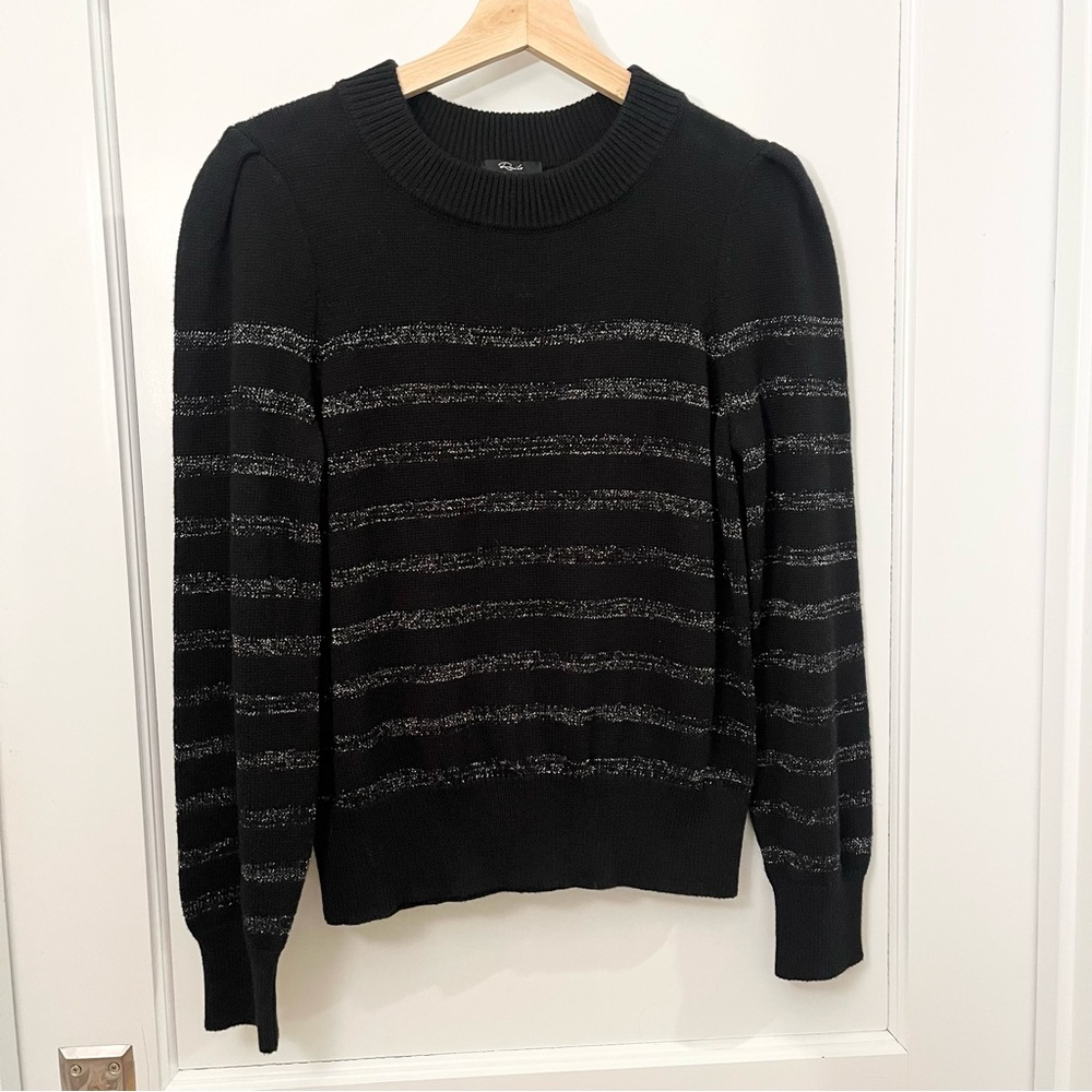 Rails Allegra Metallic Stripe Sweater XS Black Cotton Cashmere Puff Sleeve - Picture 2 of 6